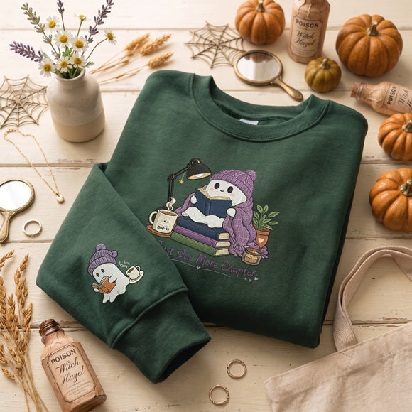 Cute Ghost Reading Embroidered Apparel Gift for Book Lovers