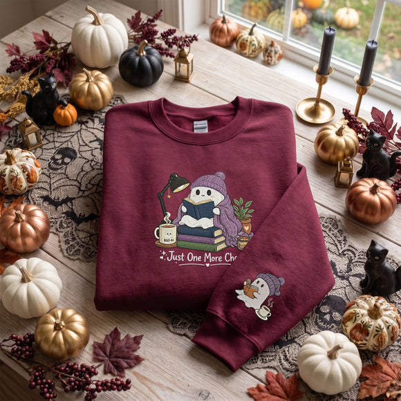 Cute Ghost Reading Embroidered Apparel Gift for Book Lovers