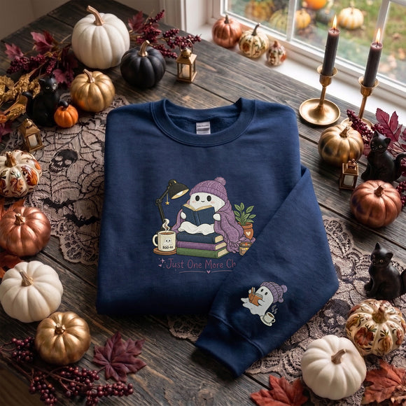 Cute Ghost Reading Embroidered Apparel Gift for Book Lovers