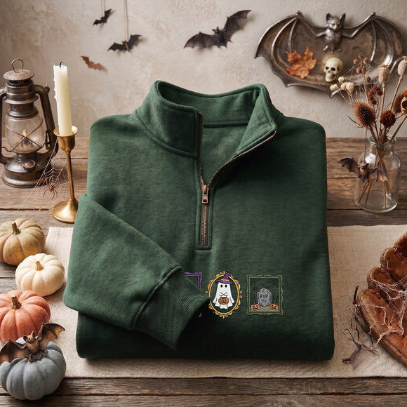 Embroidered Halloween Framed Portrait Shirt Spooky Fall Gift for Women