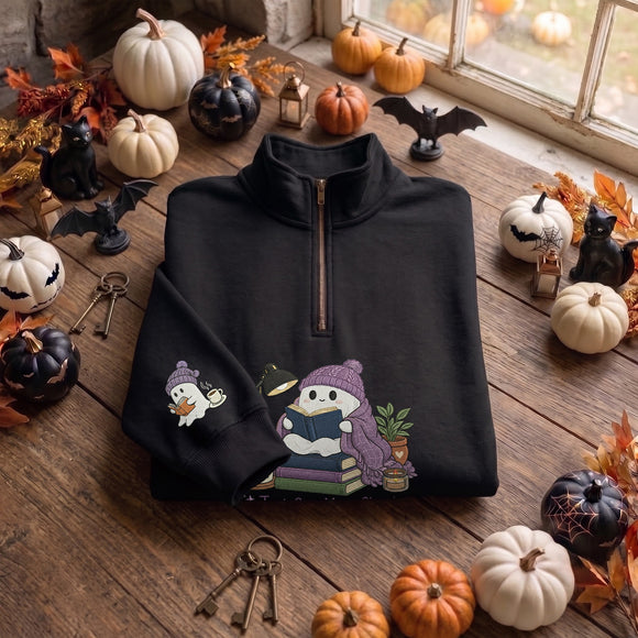 Cute Ghost Reading Embroidered Apparel Gift for Book Lovers