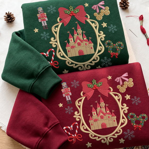 Embroidered Christmas Castle Sweatshirt Magical Holiday Gift Women