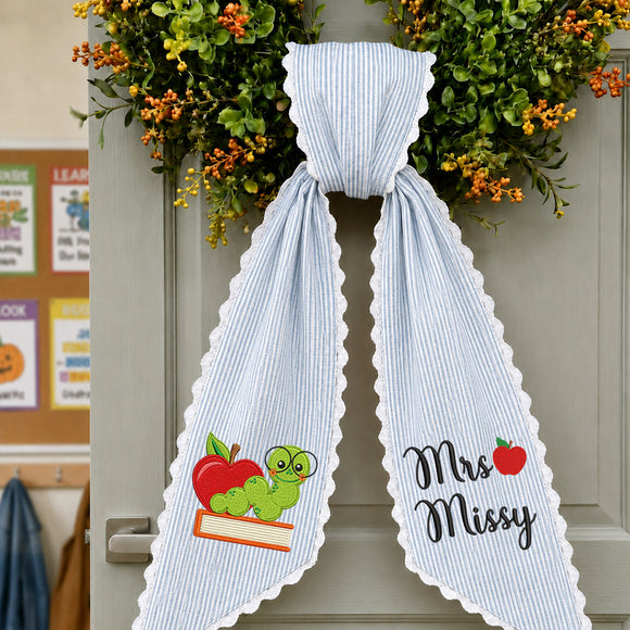 Custom Teacher Wreath Sash Bookworm Classroom Door Decor