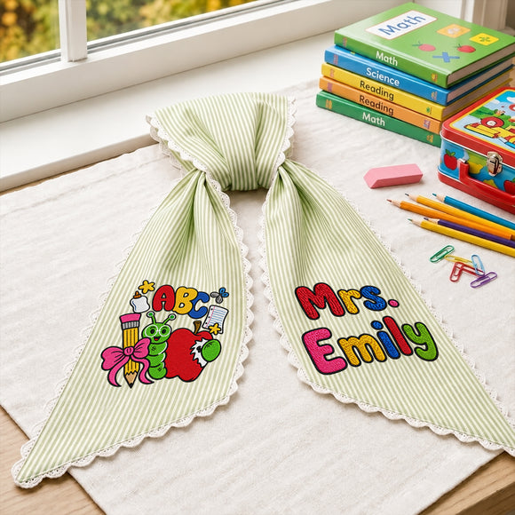 Personalized Teacher Wreath Sash Gingham Lace Classroom Decor Ribbon