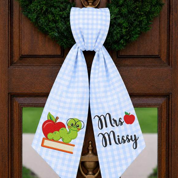 Custom Teacher Wreath Sash Bookworm Classroom Door Decor