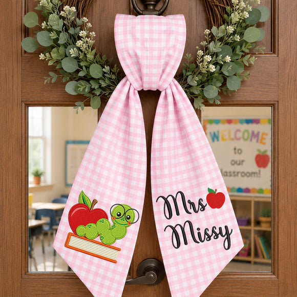 Custom Teacher Wreath Sash Bookworm Classroom Door Decor