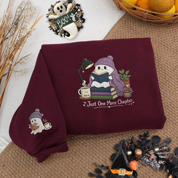 Cute Ghost Reading Embroidered Apparel Gift for Book Lovers