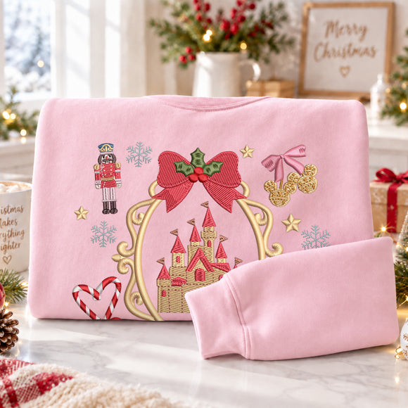 Embroidered Christmas Castle Sweatshirt Magical Holiday Gift Women