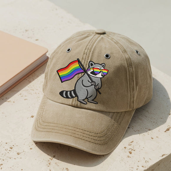 Rainbow Pride Raccoon Embroidered Cap LGBTQ+ Allies Sun Protection