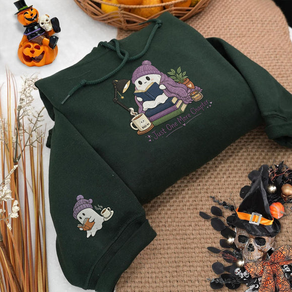Cute Ghost Reading Embroidered Apparel Gift for Book Lovers