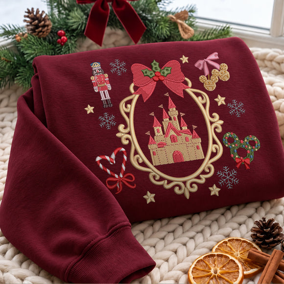 Embroidered Christmas Castle Sweatshirt Magical Holiday Gift Women