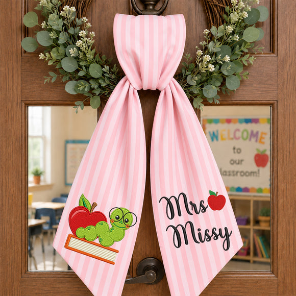 Custom Teacher Wreath Sash Bookworm Classroom Door Decor