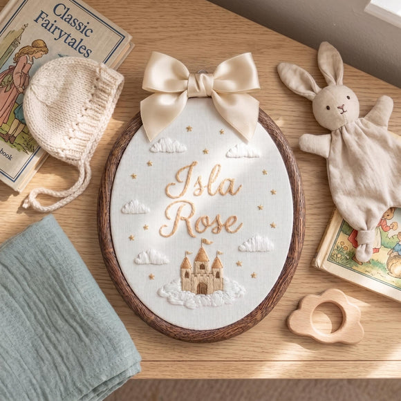 Custom Castle Embroidered Hoop Nursery Wall Decor Baby Girl Gift
