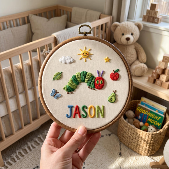 Custom Name Caterpillar Nursery Wall Hoop Decor Personalized Baby Gift