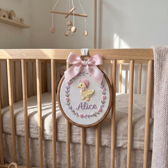 Embroidered Duck Baby Name Hoop Frame Nursery Decor Gift for Girls