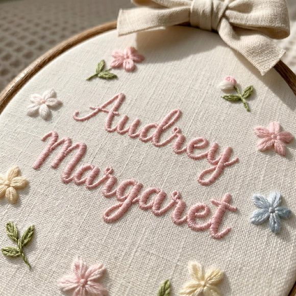Custom Embroidered Baby Name Hoop Nursery Floral Wall Hanging Gift