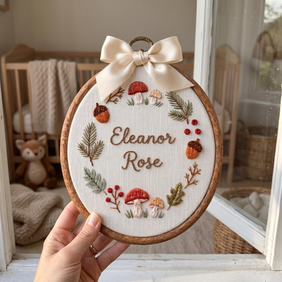 Custom Woodland Mushroom Wreath Baby Name Sign Nursery Wall Decor Gift