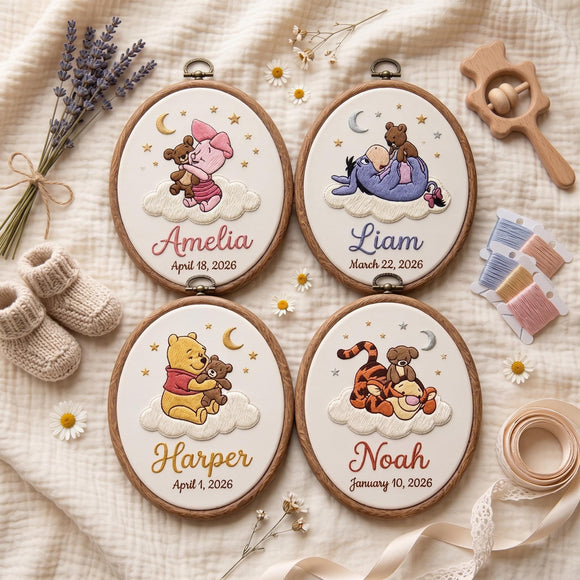Custom Embroidered Bear Hoop Art Nursery Wall Decor Newborn Gift