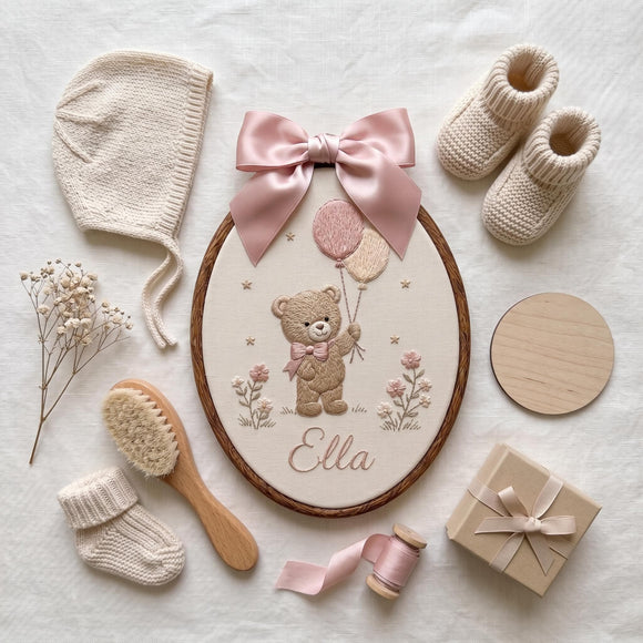 Custom Teddy Bear Embroidery Hoop Nursery Wall Decor Newborn Gift