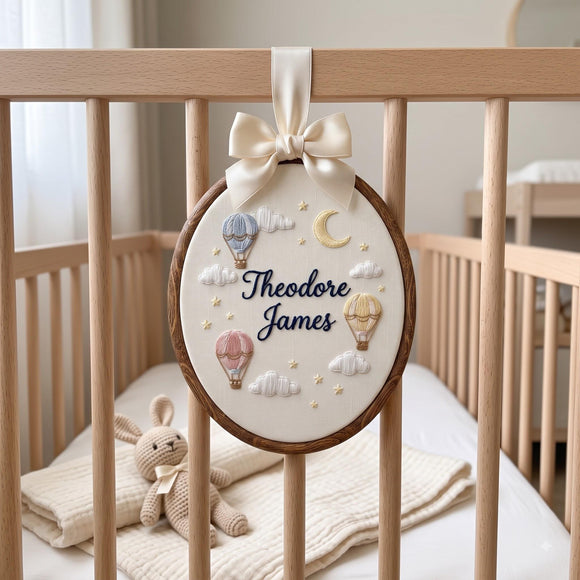 Hot Air Balloon Baby Name Hoop | Nursery Wall Art for Newborns