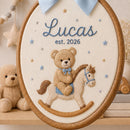 Personalized Teddy Bear Nursery Hoop Hanging Art Baby Boy Gift-2