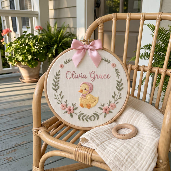 Custom Duck Embroidery Hoop Wall Nursery Decor Baby Girl Gift