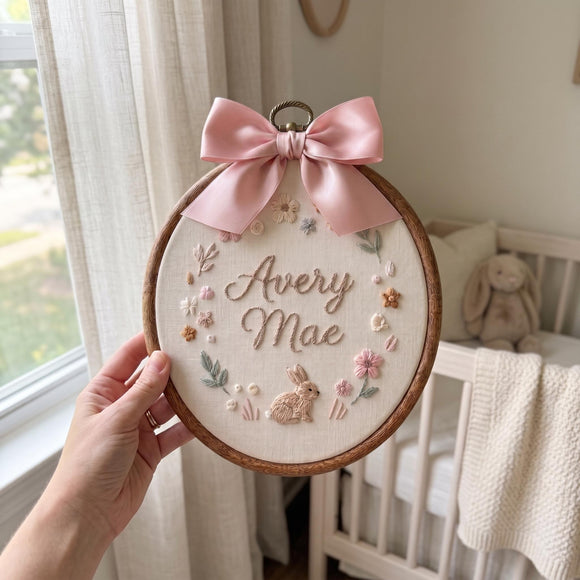 Personalized Bunny Floral Baby Hoop Nursery Decor Gift for New Parents