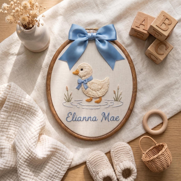 Custom Embroidered Duckling Hoop Nursery Wall Art Newborn Gift