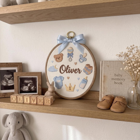 Personalized Baby Boy Nursery Wall Decor Embroidered Name Hoop Sign