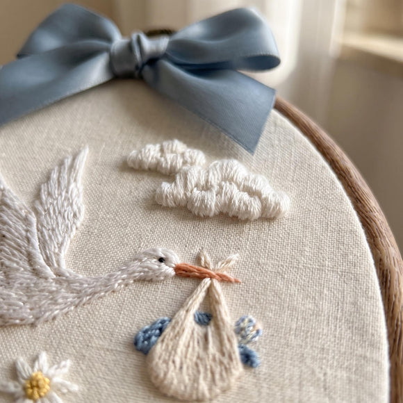 Personalized Stork Baby Hoop Embroidered Name Nursery Wall Art Gift