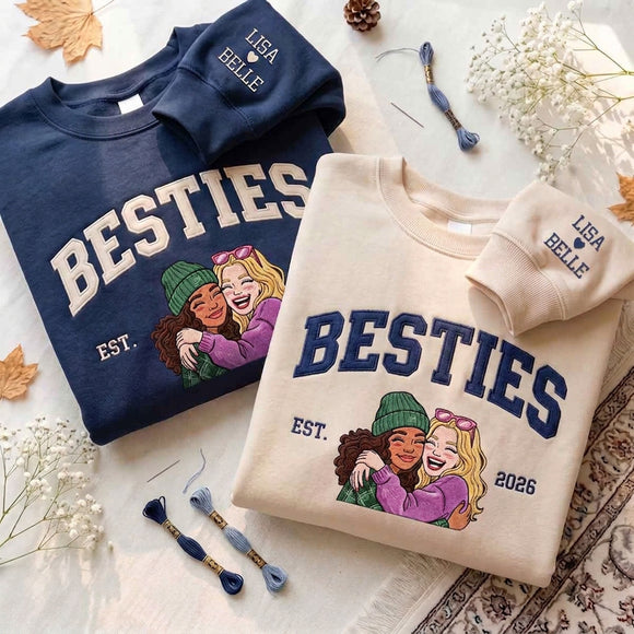 Custom Embroidered Besties Sweatshirt Matching BFF Gift For Women