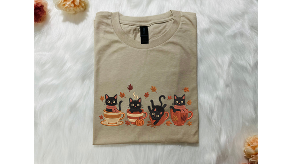 Embroidered Black Cat Teacup Apparel - Cozy Autumn Gift for Pet Lovers
