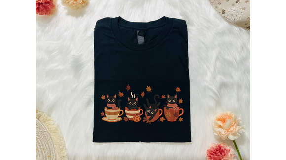 Embroidered Black Cat Teacup Apparel - Cozy Autumn Gift for Pet Lovers