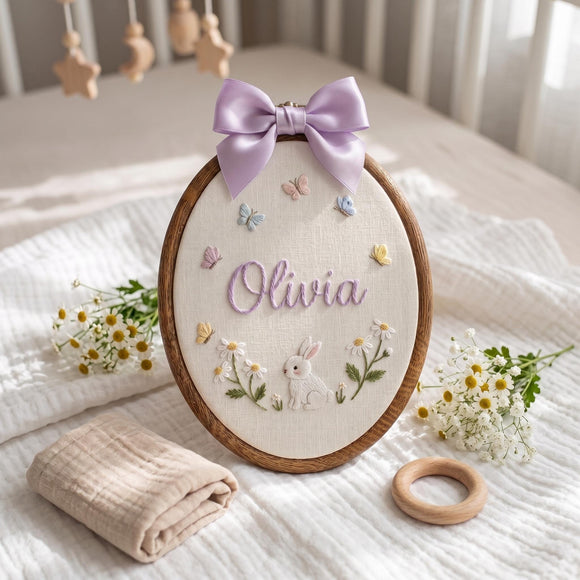 Custom Bunny Floral Embroidered Hoop Nursery Wall Decor Baby Girl Gift
