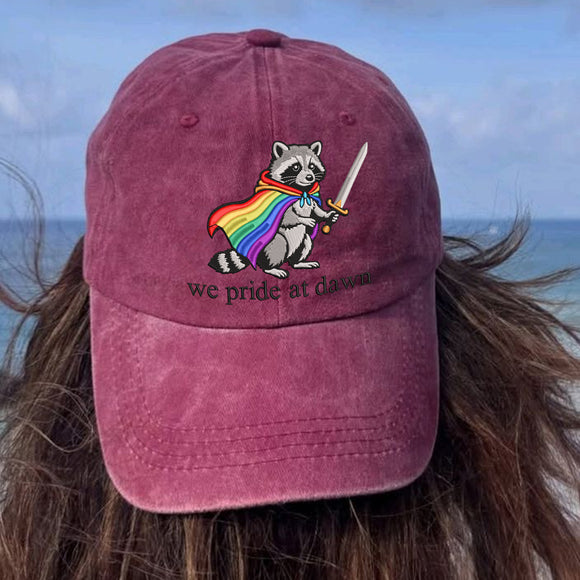 Rainbow Raccoon We Pride At Dawn Embroidered Hat | LGBTQ Adult Gift