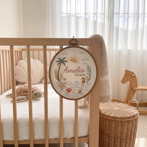 Custom Coastal Ocean Embroidered Hoop Nursery Wall Decor Baby Gift