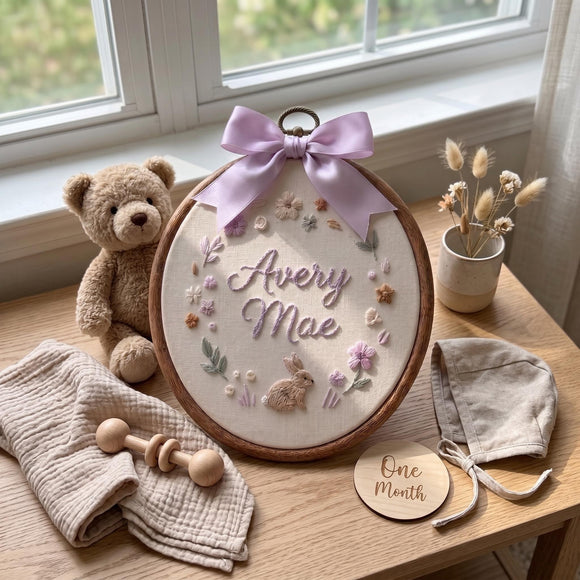 Personalized Bunny Floral Baby Hoop Nursery Decor Gift for New Parents