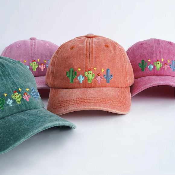 Embroidered Cactus Washed Cap | Daily Sun Shade for Plant Lovers