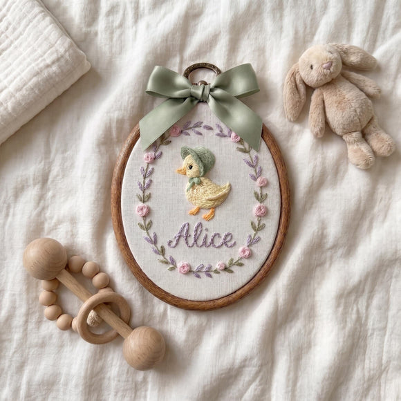 Embroidered Duck Baby Name Hoop Frame Nursery Decor Gift for Girls