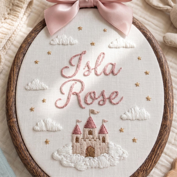 Custom Castle Embroidered Hoop Nursery Wall Decor Baby Girl Gift