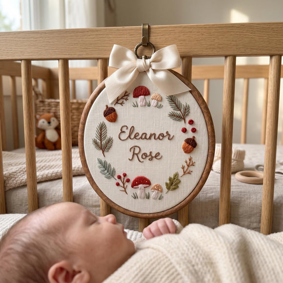 Custom Woodland Mushroom Wreath Baby Name Sign Nursery Wall Decor Gift