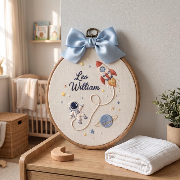 Custom Space Astronaut Embroidered Frame Nursery Decor Baby Gift