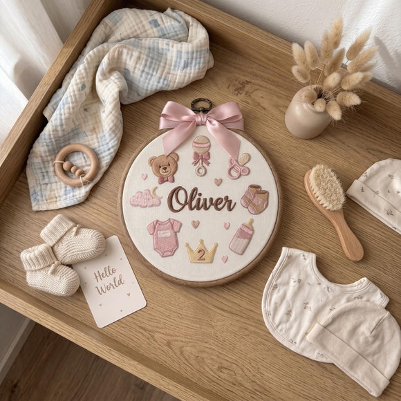 Personalized Baby Boy Nursery Wall Decor Embroidered Name Hoop Sign