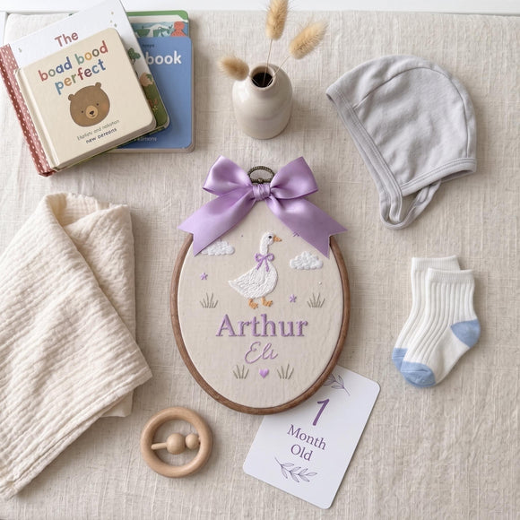 Personalized Goose Canvas Hoop Nursery Wall Decor Custom Baby Boy Gift