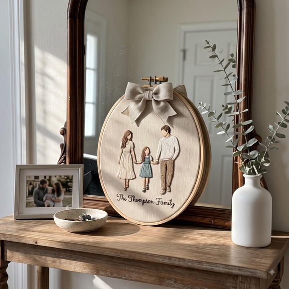 Custom Family Portrait Embroidered Hoop Decor Gift for Grandparents