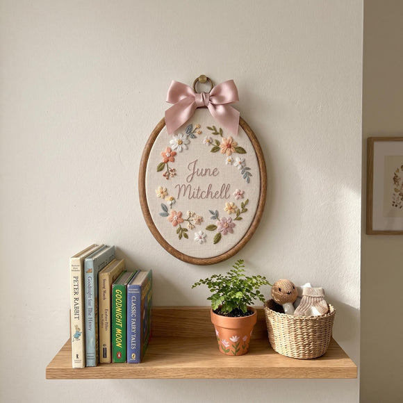 Custom Floral Baby Name Hoop Nursery Wall Decor Gift for New Parents