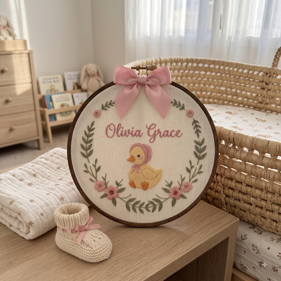 Custom Duck Embroidery Hoop Wall Nursery Decor Baby Girl Gift
