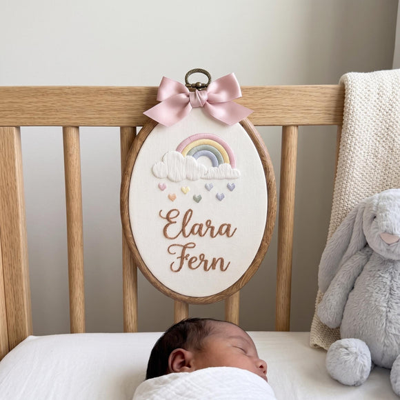 Personalized Rainbow Embroidery Hoop Nursery Decor Gift for Baby Girl