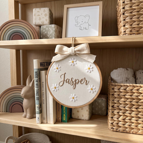 Custom Daisy Floral Embroidered Hoop Wall Art Baby Nursery Decor Gift