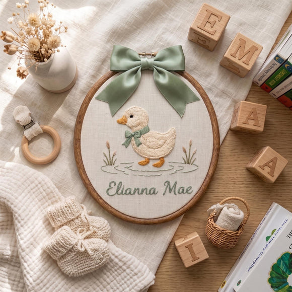 Custom Embroidered Duckling Hoop Nursery Wall Art Newborn Gift